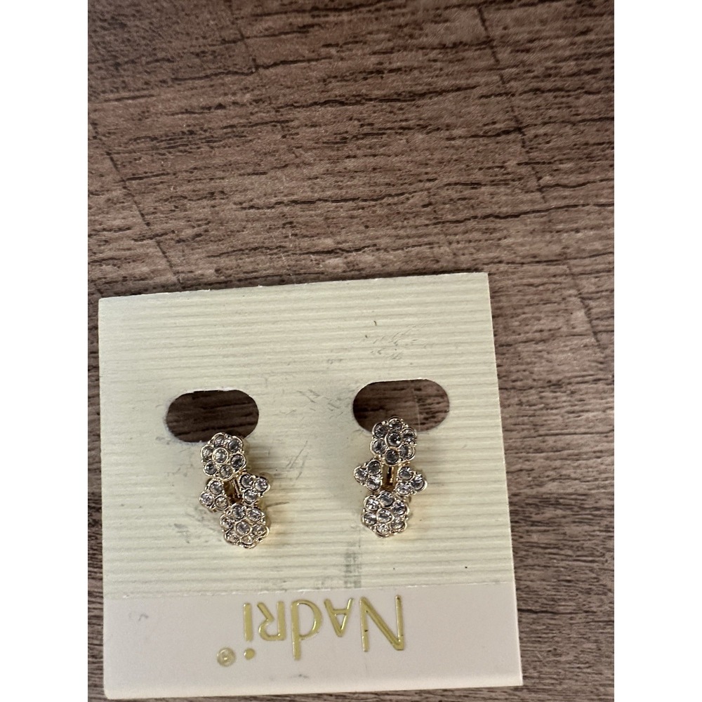 NWT Nadri Crystal Floral Cluster Clip-On Earrings Gold Tone Nordstrom